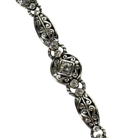 BRIGHTON Deco Lace Bracelet Silver Plated w/Cubic Zirconia Stones/ Rhinestones - Picture 13 of 16